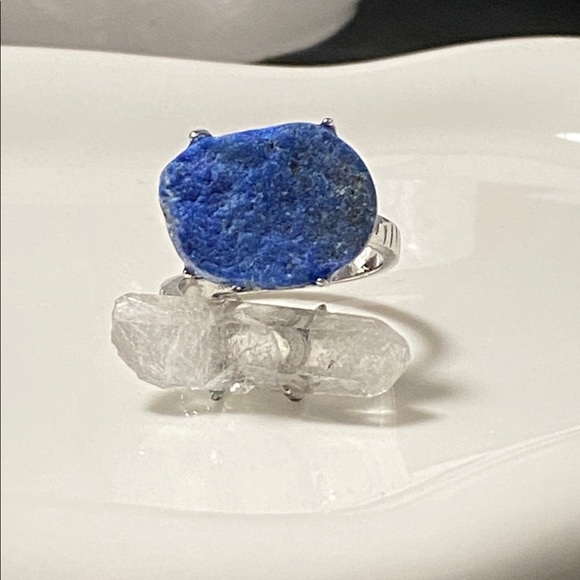 Azurite & Quartz Statement Ring | Dual Stone Adjustable Crystal Ring - Picture 5 of 9